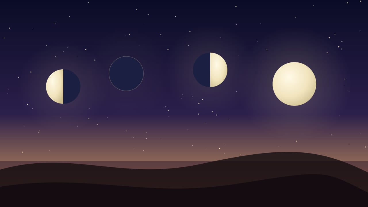 Ilustración del calendario lunar de septiembre de 2026: cuarto menguante el 4, luna nueva el 10, cuarto creciente el 18 y luna llena el 26 (día de Ciudad de México)