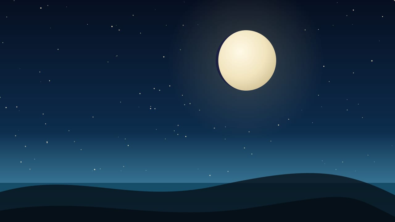 Ilustración del cielo del 24 de septiembre de 2026: Luna gibosa creciente en Piscis