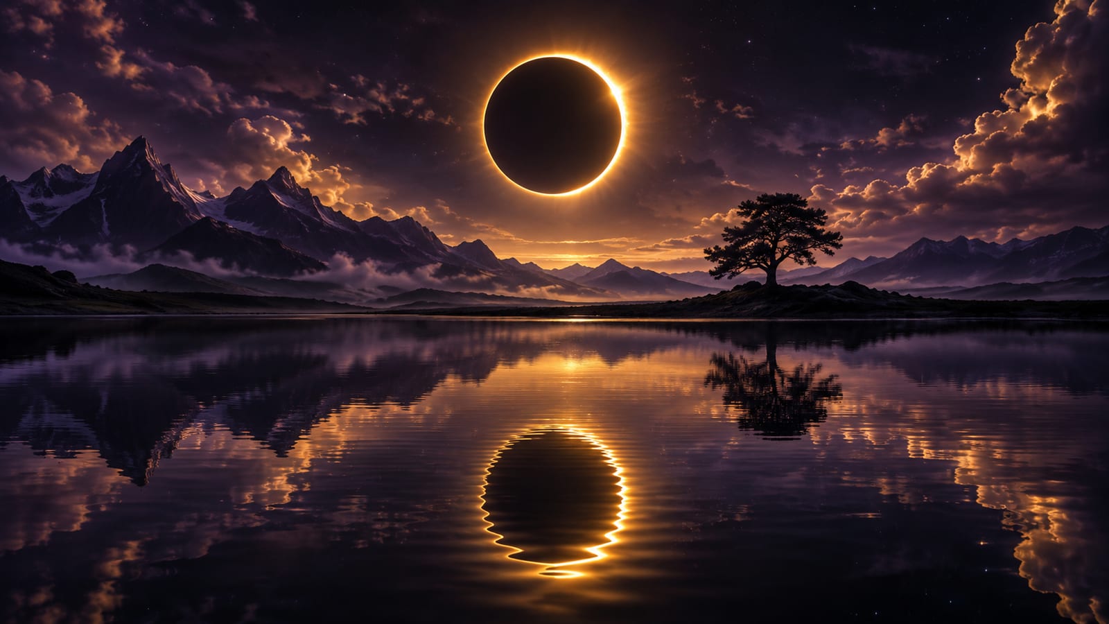 Ilustración editorial: un paisaje en penumbra bajo un sol eclipsado, con un anillo de luz alrededor del disco oscuro.